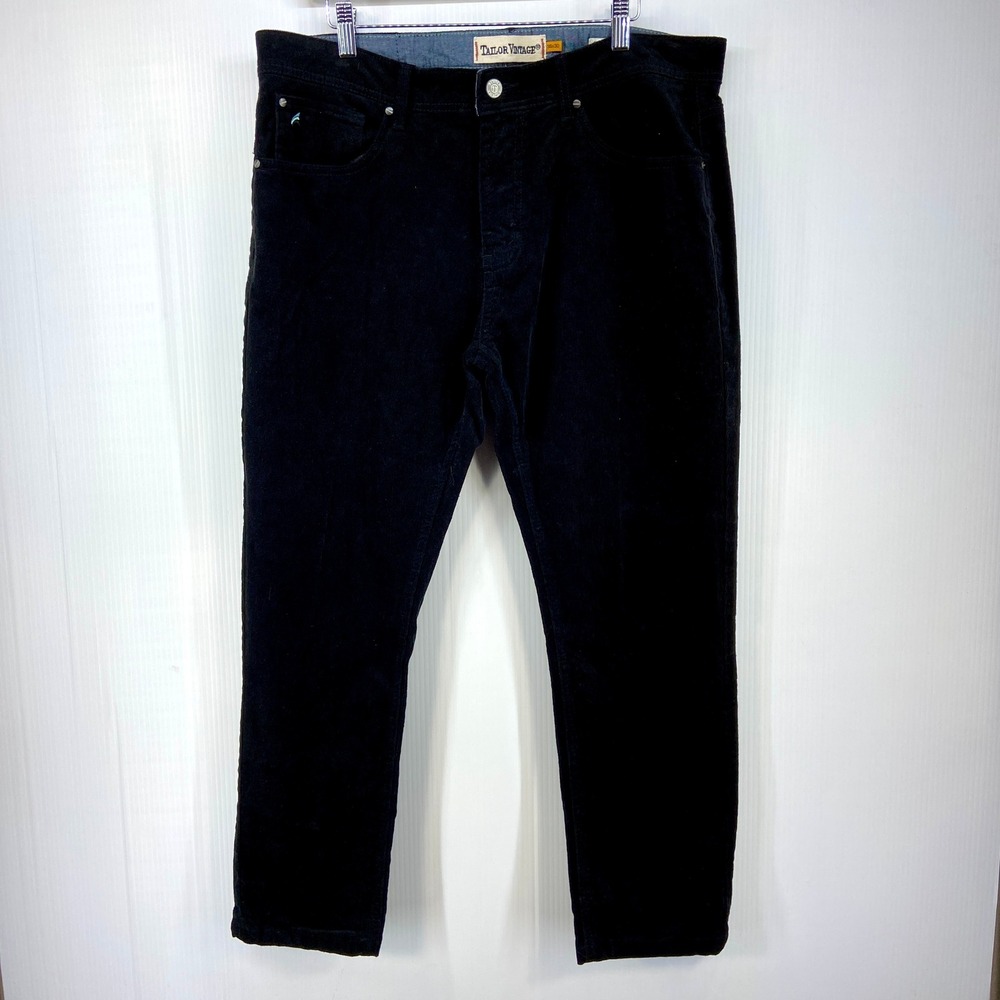 Tailor Vintage Canaan Slim Fit Black Corduroy Pants Jeans‎ Mens 36x30 NEW